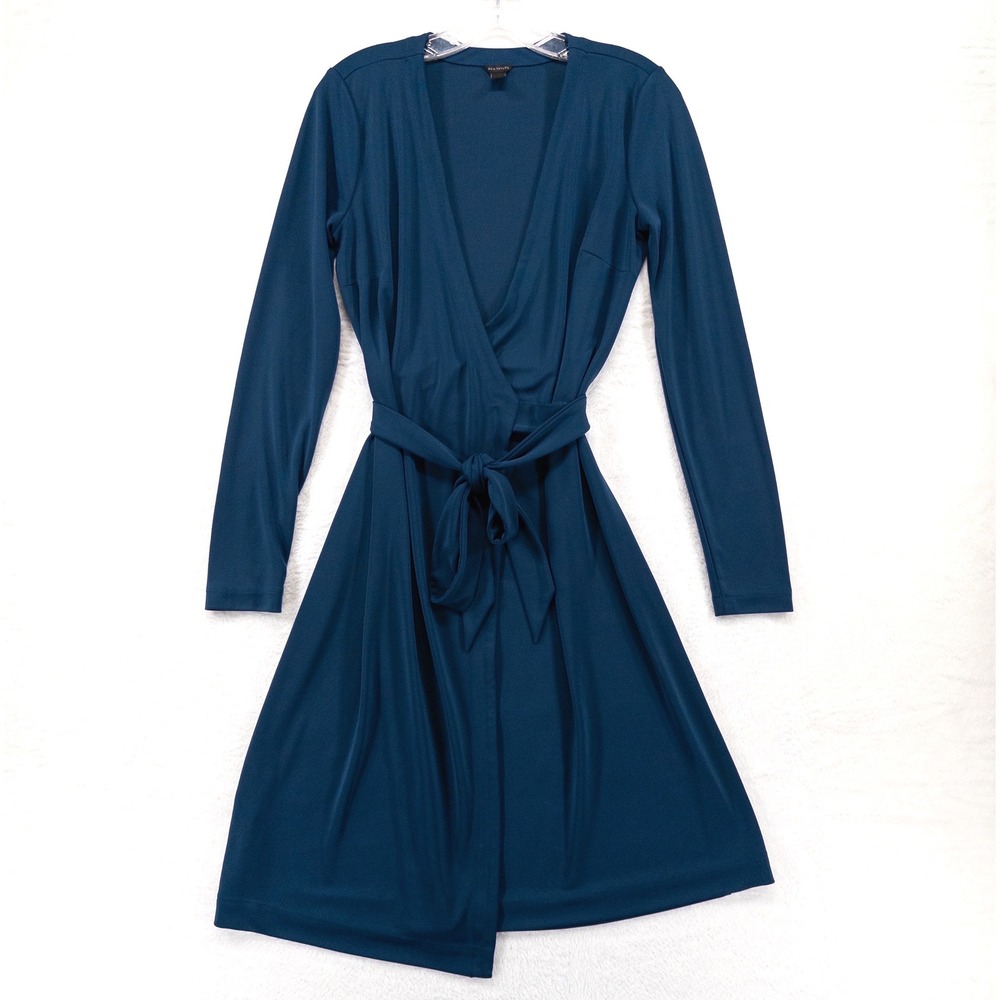 Ann Taylor Wrap Dress 4 Blue Long Sleeve Jersey Career Knee Length Minimalist